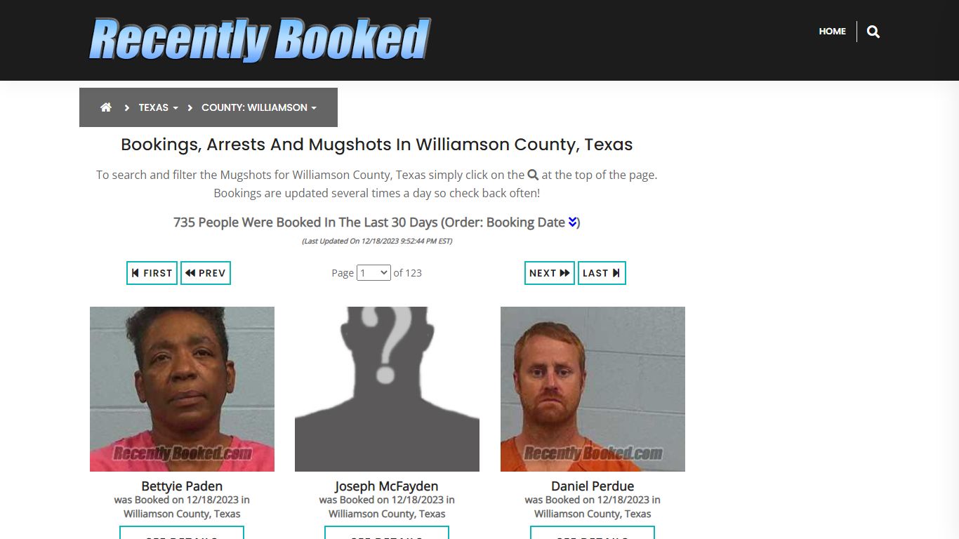 Bookings, Arrests and Mugshots in Williamson County, Texas